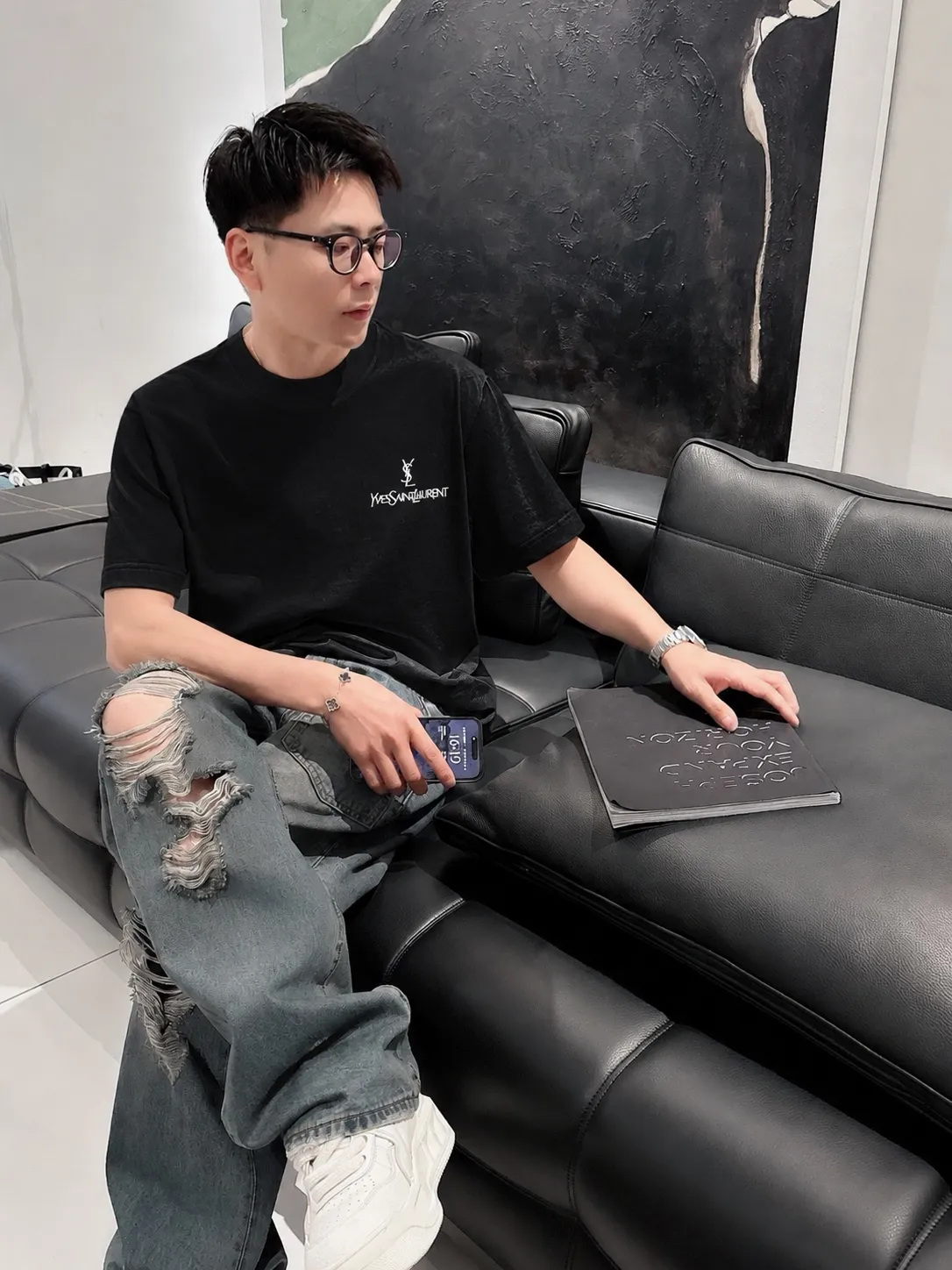 YSL～ * logo 《 》 tee ， Same Style ， : Black White Coffee Brown Size：S（90-130 ） M（125-150 ） L（135-165 ） XL（160-190 ） XXL（185-220 ）